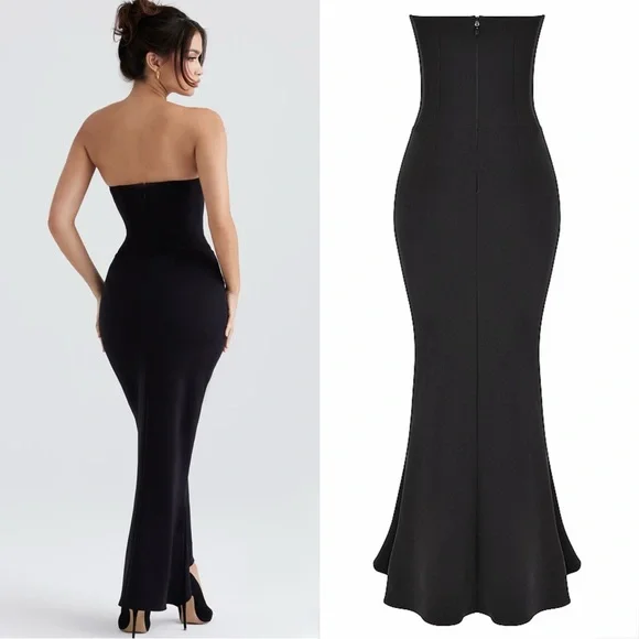 House of CB Sabine Black Crepe strapless corset dress - Picture 7 of 16